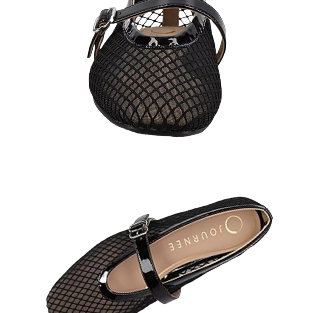 Women's Black Mesh Mary Jane Flats